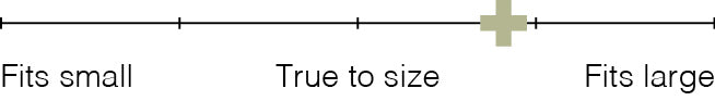 T-shirt fit scale showing the garment as slightly larger than true to size