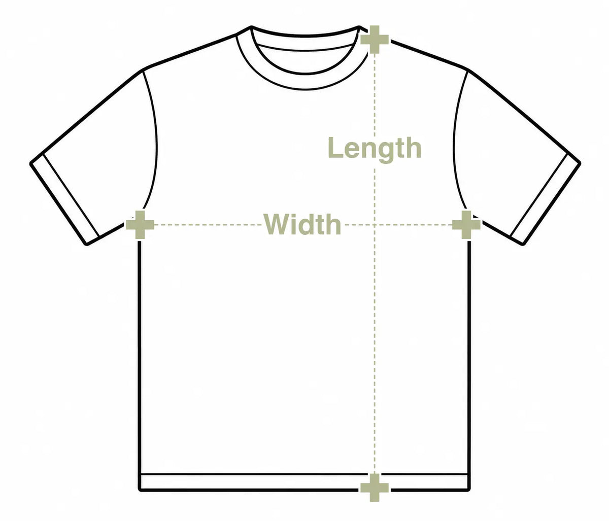 T-shirt sizing diagram showing where to measure garment length and width