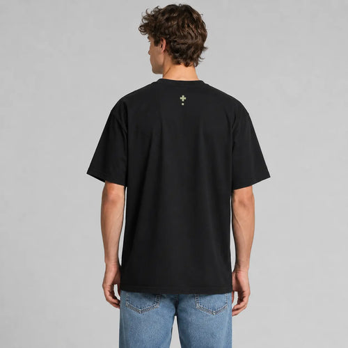 Rear view of the black Vanture Icon Tee showing the small icon print at the upper back
