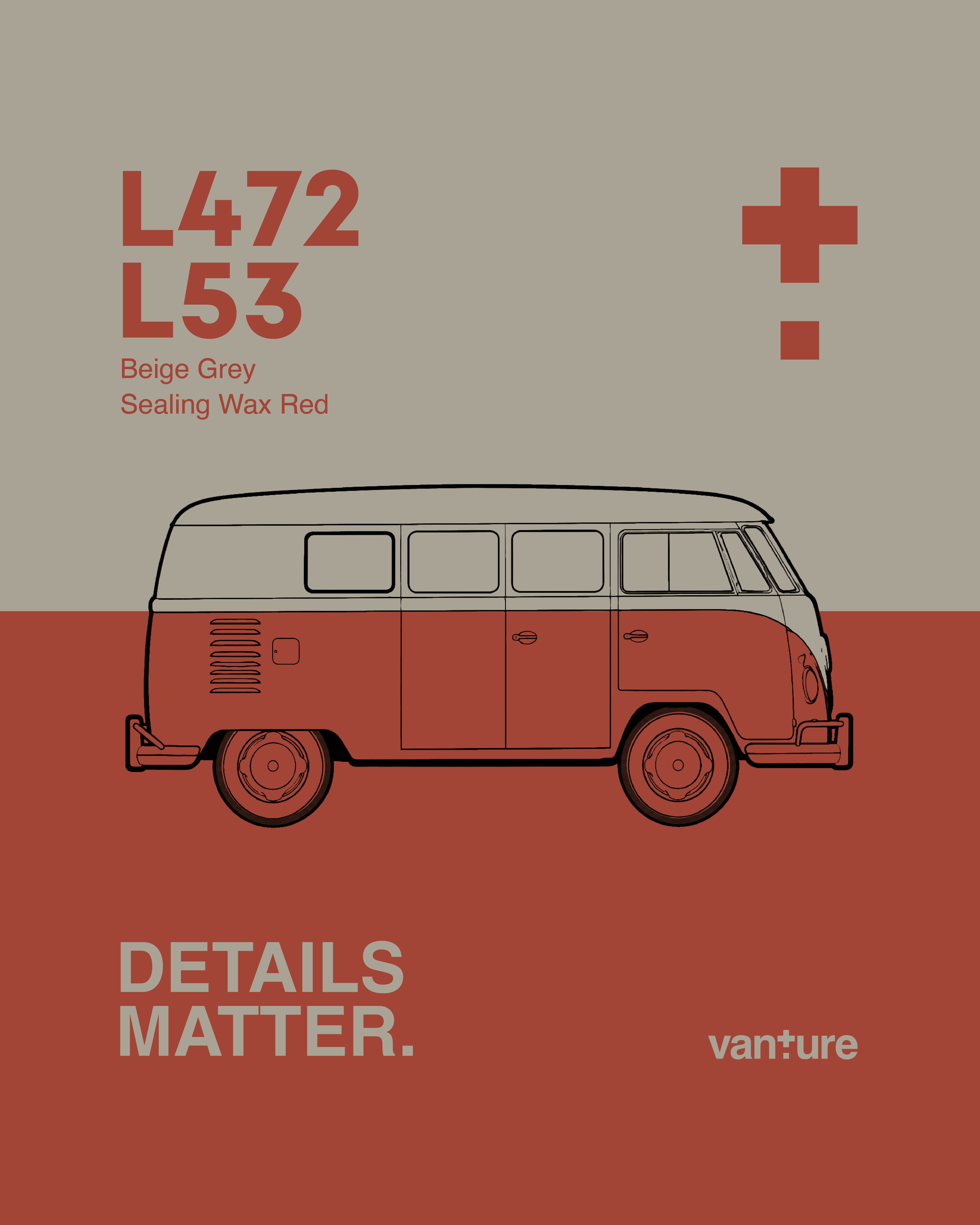Volkswagen T1 illustration in Beige Grey L472 and Sealing Wax Red L53